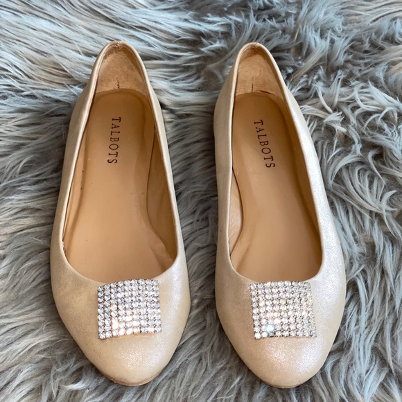 EUC Talbots Rhinestone Vamp Platinum Ballet Slip On Flats Size 7 - Picture 2 of 7